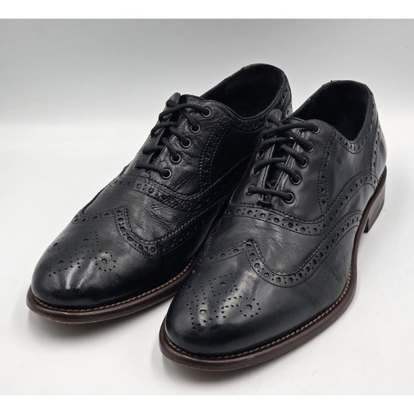 Johnston Murphy J&M 1850 Hughes Wingtip Oxford Black Leather Size 8M Italy main image 7